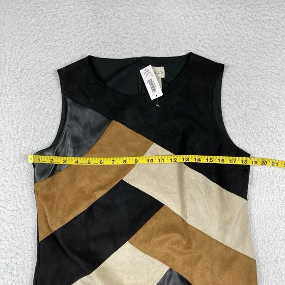 Chicos Dress Womens 1 Petite Medium 8P Black Brown Suede Faux Leather Patchwork - Picture 10 of 14